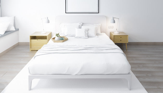 Realistic Bright Modern Double Bedroom With Furniture Psd