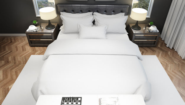 Realistic Bright Modern Double Bedroom With Furniture Psd