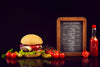 Realistic Burger Menu With Veggies And Ketchup Psd