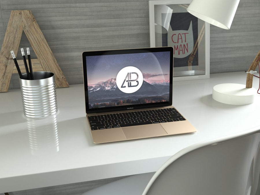 Realistic Gold 12-Inch Macbook Mockup