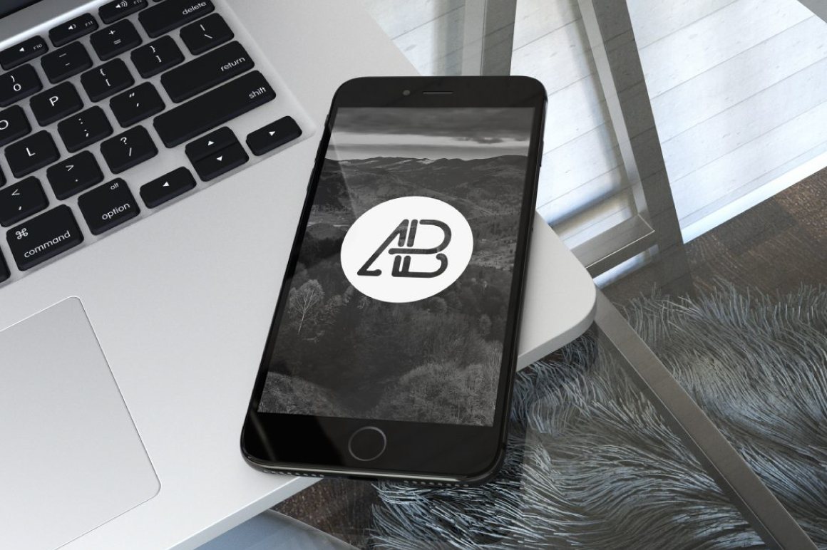 Realistic Jet Black Iphone 7 Plus Mockup Vol.2