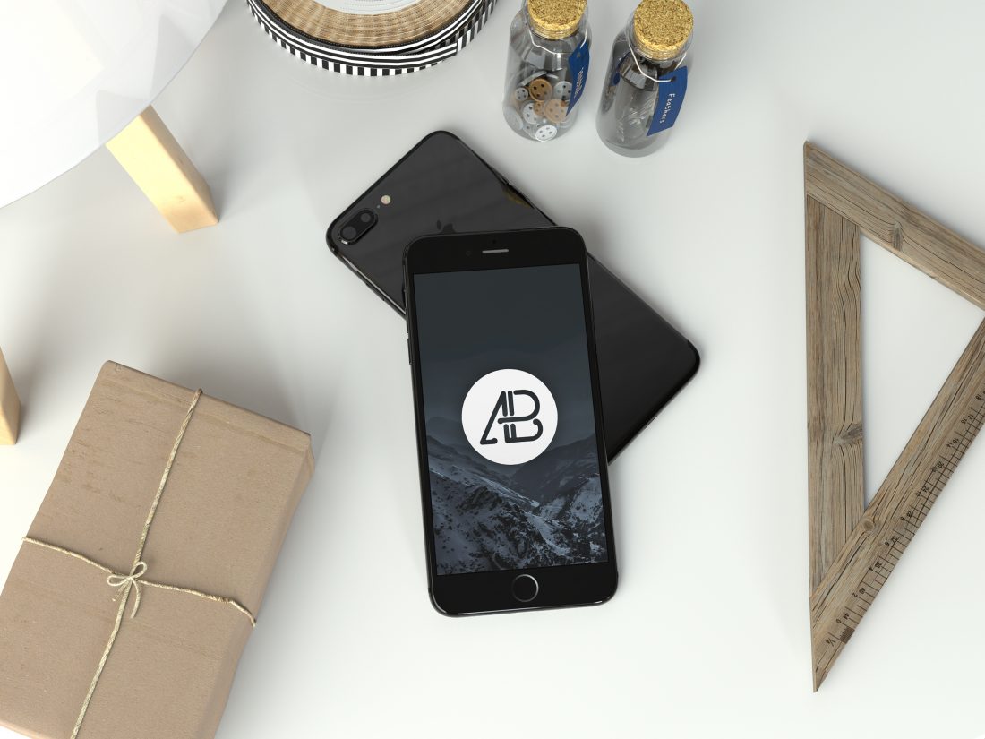 Realistic Jet Black Iphone 7 Plus Mockup