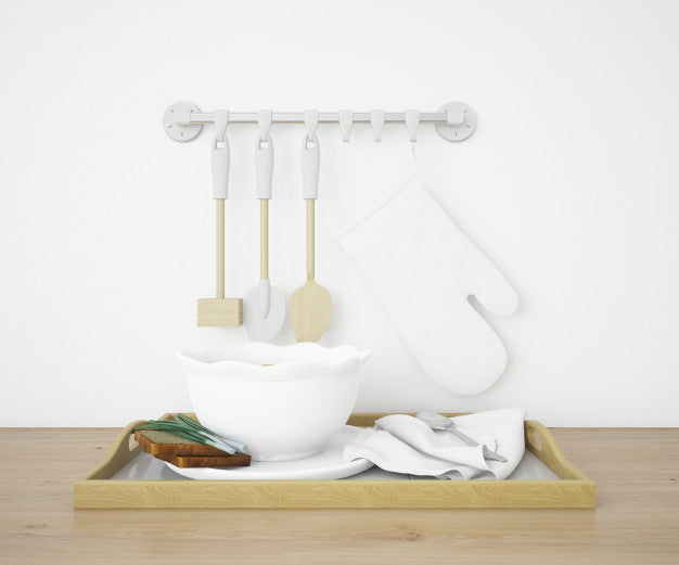 Realistic Kitchen With Utensils And A Tray Psd