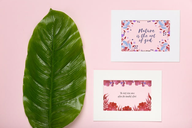 Realistic Leaf With Two Paper Shape With Message Psd