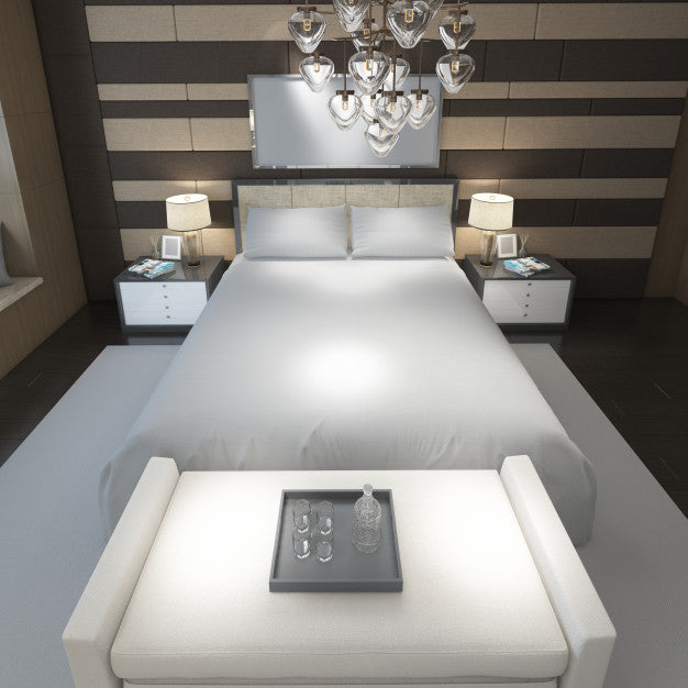 Realistic Modern Double Bedroom With Furniture And A Frame Psd