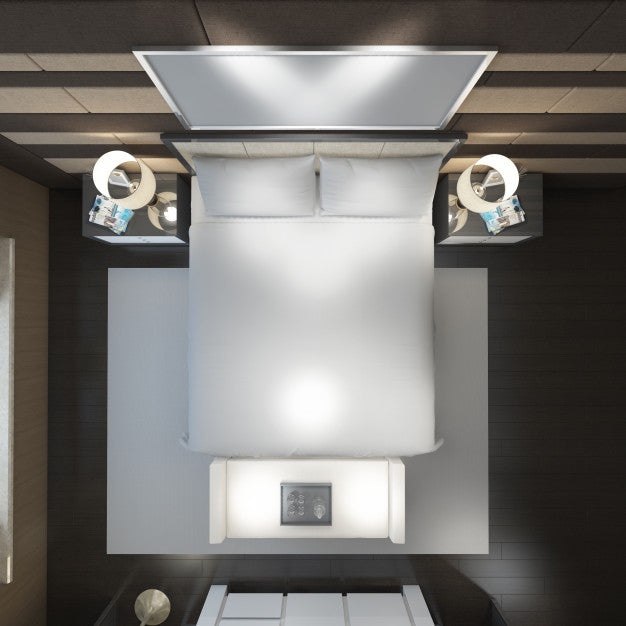 Realistic Modern Double Bedroom With Furniture And A Frame Psd