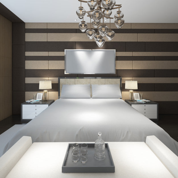 Realistic Modern Double Bedroom With Furniture And A Frame Psd