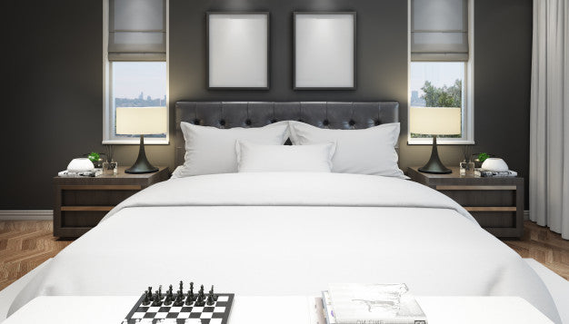 Realistic Modern Double Bedroom With Furniture And A Frame Psd