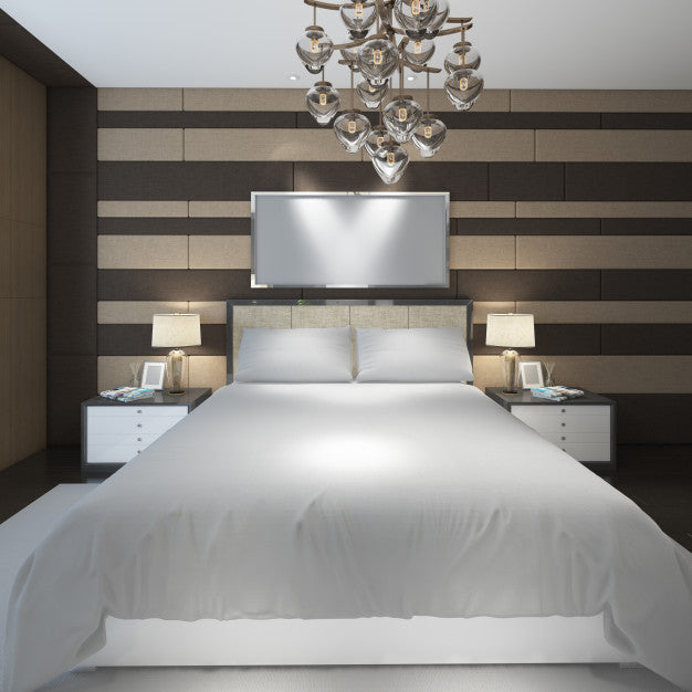 Realistic Modern Double Bedroom With Furniture And A Frame Psd