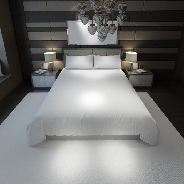 Realistic Modern Double Bedroom With Furniture And A Frame Psd