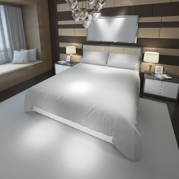 Realistic Modern Double Bedroom With Furniture And A Frame Psd