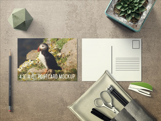 Realistic Postcard On Desktop Mock Up Psd