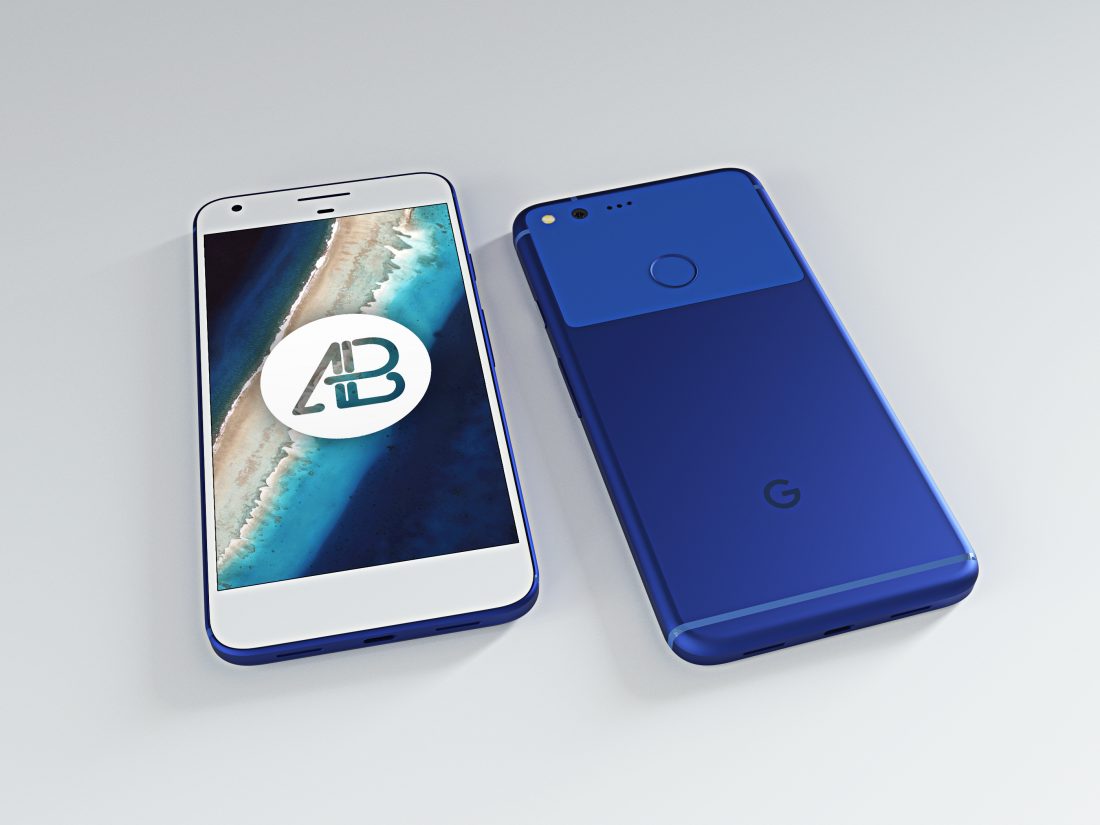 Realistic Really Blue Google Pixel Xl Mockup