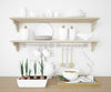 Realistic Shelves In A Kitchen With White Plates Psd