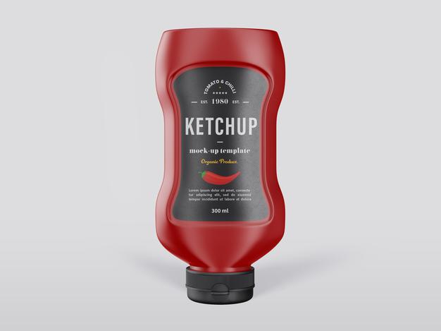 Realistic Tomato Ketchup Bottle Mockup Template Psd