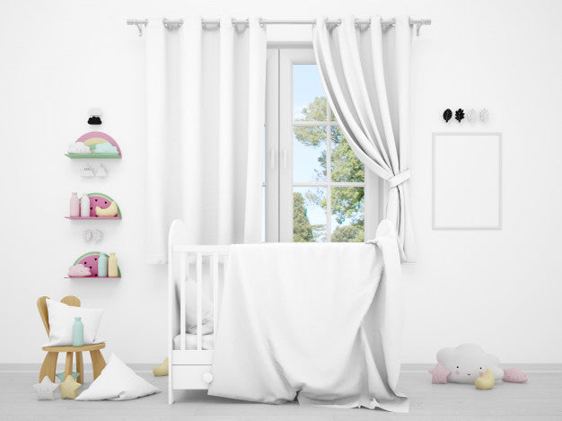 Realistic White Baby Bedroom With A Window And A Cradle Psd