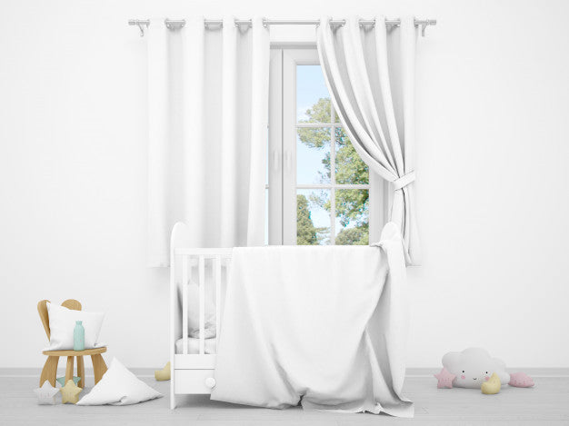 Realistic White Baby Bedroom With A Window And A Cradle Psd