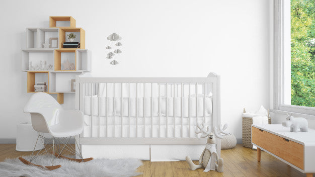 Realistic White Baby Bedroom With A Window And A Cradle Psd