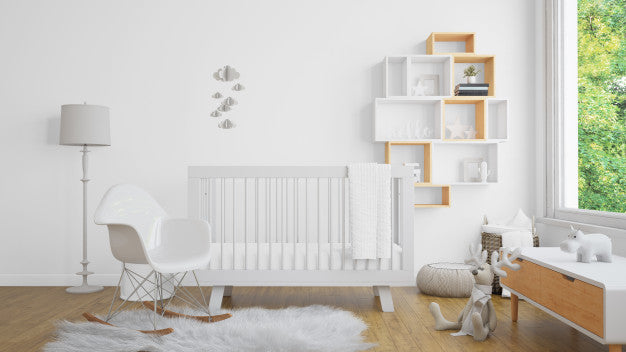 Realistic White Baby Bedroom With A Window And A Cradle Psd