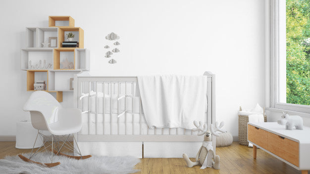 Realistic White Baby Bedroom With A Window And A Cradle Psd