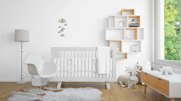 Realistic White Baby Bedroom With A Window And A Cradle Psd