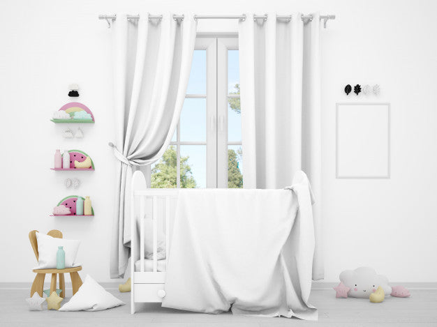 Realistic White Baby Bedroom With A Window And A Cradle Psd