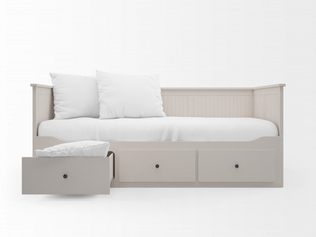 Realistic White Bed With Drawers Psd