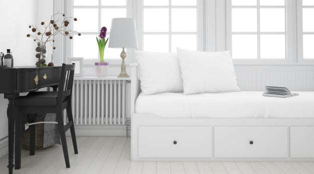 Realistic White Bedroom With Furniture Psd