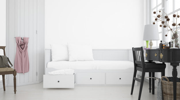 Realistic White Bedroom With Furniture Psd