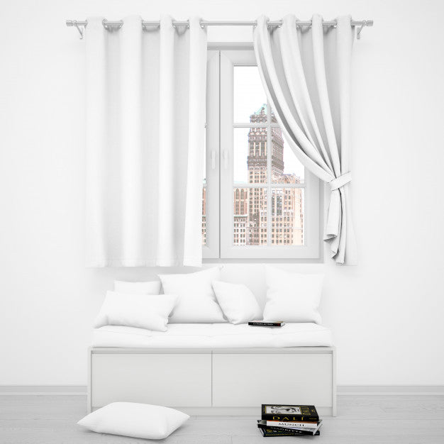 Realistic White Room With A Window And A Sofa Psd