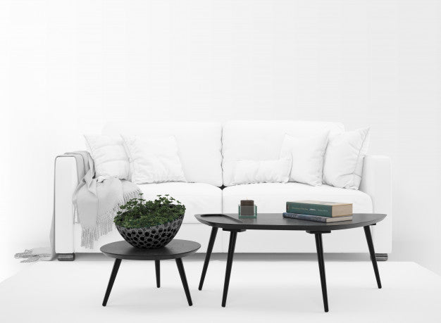 Realistic White Sofa Mockup With Table Psd