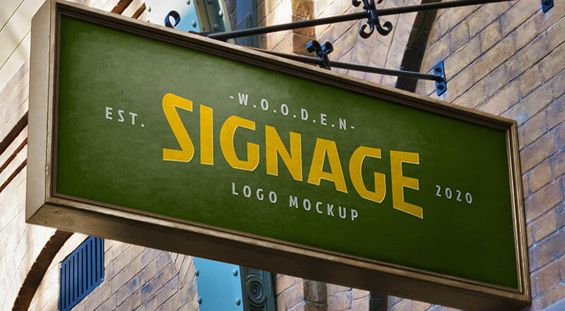 Rectangle Wall Mounted Wooden Signage Mockup Psd