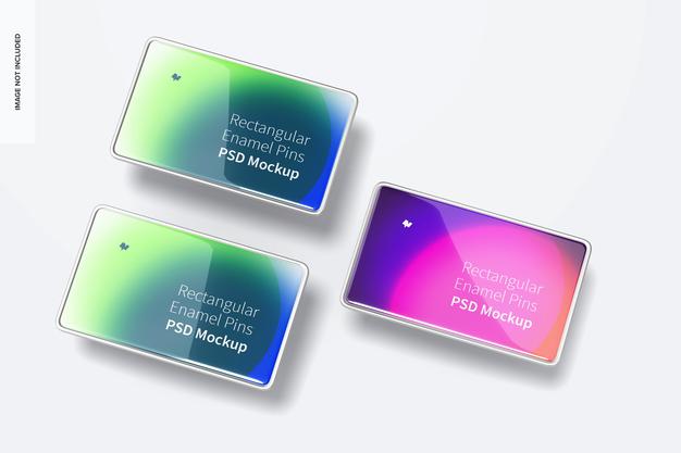 Rectangular Enamel Pin Mockup, Top View Psd