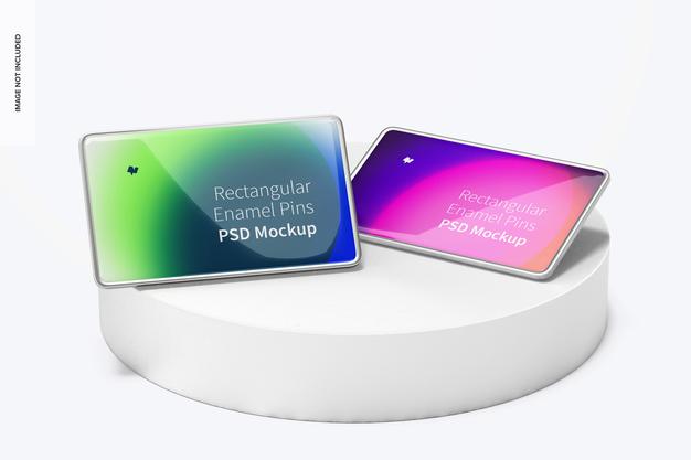Rectangular Enamel Pins Mockup Psd