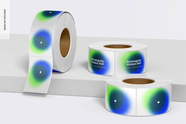 Rectangular Stickers Roll Set Mockup Psd