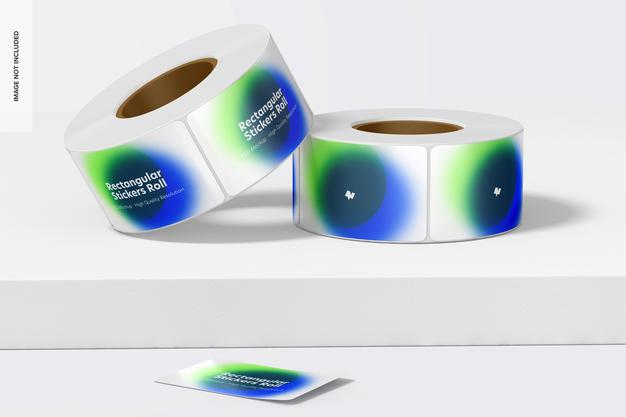 Rectangular Stickers Rolls Mockup, Leaned Psd