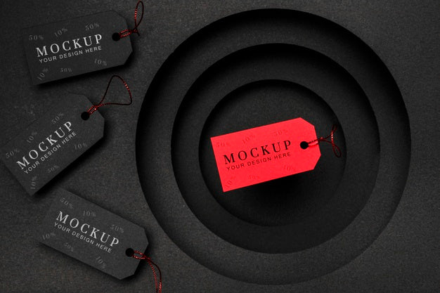 Red And Black Price Tags Black Friday Sales Mock-Up Psd
