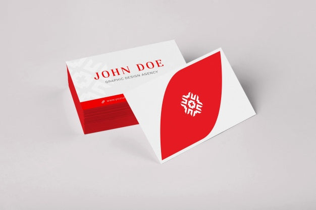 Red And White Business Card Pile Mock Up Psd