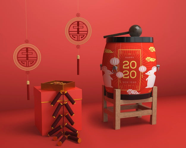 Red Colored Ornaments For New Year Psd