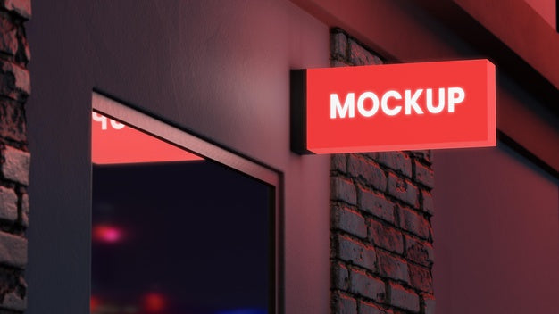 Red Colour Night Business Sign Psd