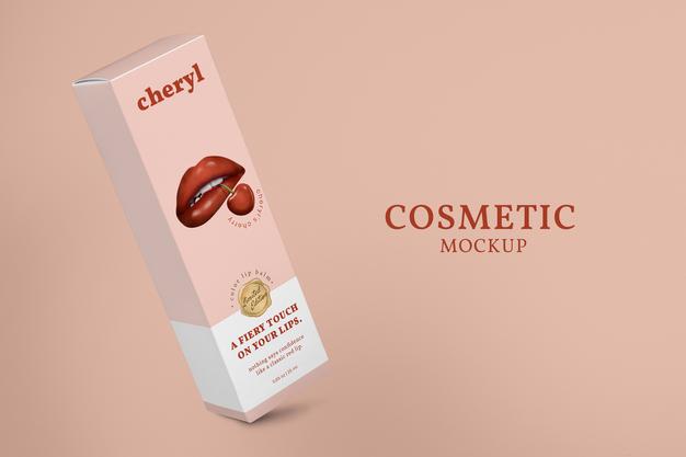 Red Lipstick Box Mockup For Cosmetic Packaging Advertisement Psd