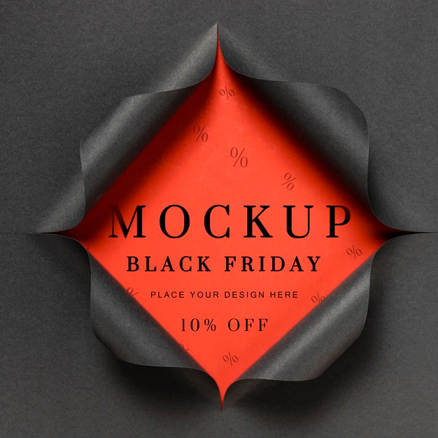 Red Mock-Up And Torn Paper Black Friday Psd
