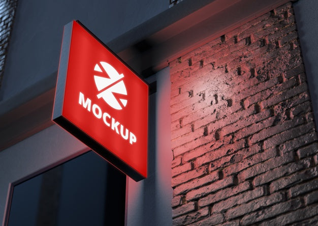 Red Night Business Sign Mock-Up Psd