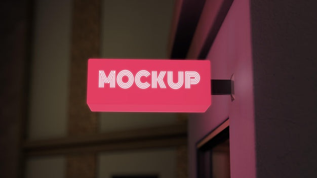 Red Night Business Sign Mock-Up Psd