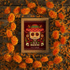Red Skull Mock-Up Frame Surrounded By Orange Flowers Psd