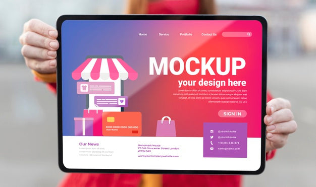 Redhead Woman Holding A Tablet Mock-Up Psd