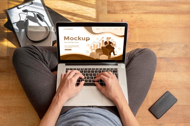 Remote Working On A Laptop Mock-Up At Home Psd