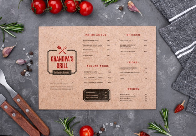 Restaurant Menu Concept Mock-Up Psd