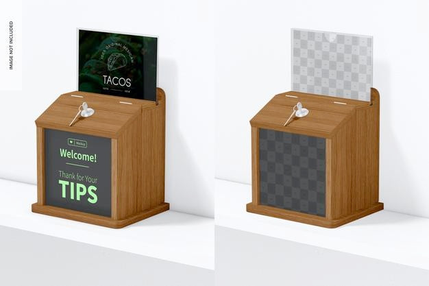 Restaurant Tip Box Mockup, Right View Psd