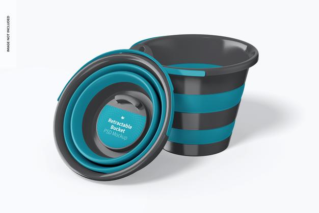 Retractable Bucket Mockup, Leaned Psd